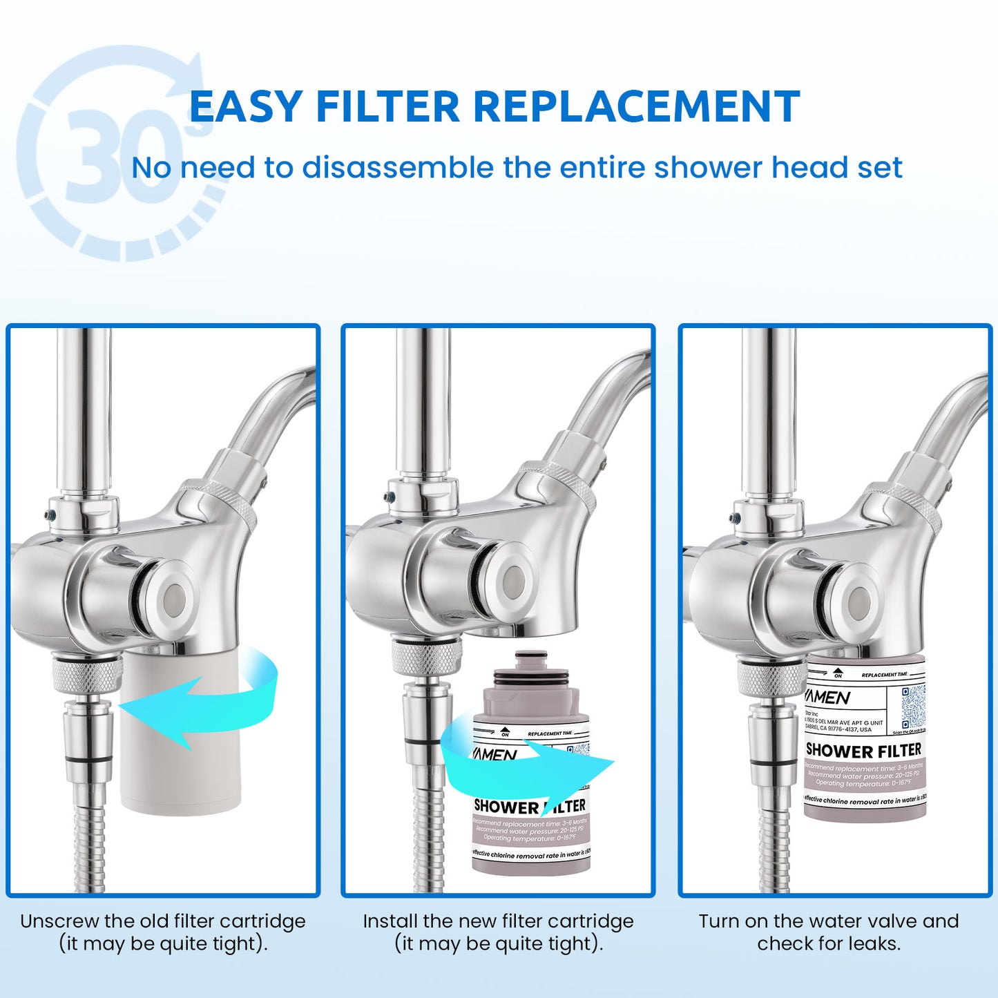 Shower Head Filters Replacement ONLY for Dual 10" Filtered Shower Head Combo, Effective Chlorine Removal Rate≥90%, 2-Pack