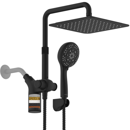10-Inch RYAMEN Upgraded Dual Shower Heads Combo, 10 inch Filtered Shower Head with Handheld, 3-Way Rain Shower Head with Filters 2.5 GPM (Except California), 7 Settings Handheld Spray, High Pressure, Height Adjustable (Black)/(Chrome Silver)