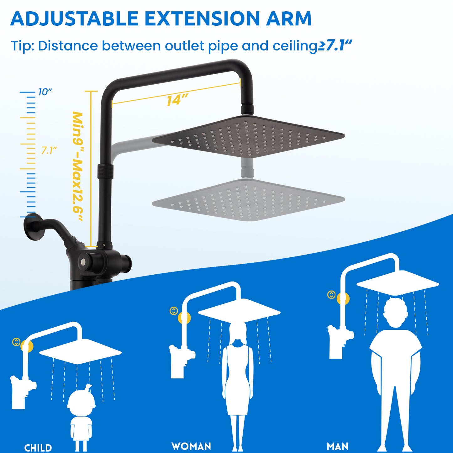 RYAMEN Upgraded Dual Shower Heads Combo, 10 inch Filtered Shower Head with Handheld, 3-Way Rain Shower Head with Filters 2.5 GPM (Except California), 7 Settings Handheld Spray, High Pressure, Height Adjustable (Black)/(Chrome Silver)