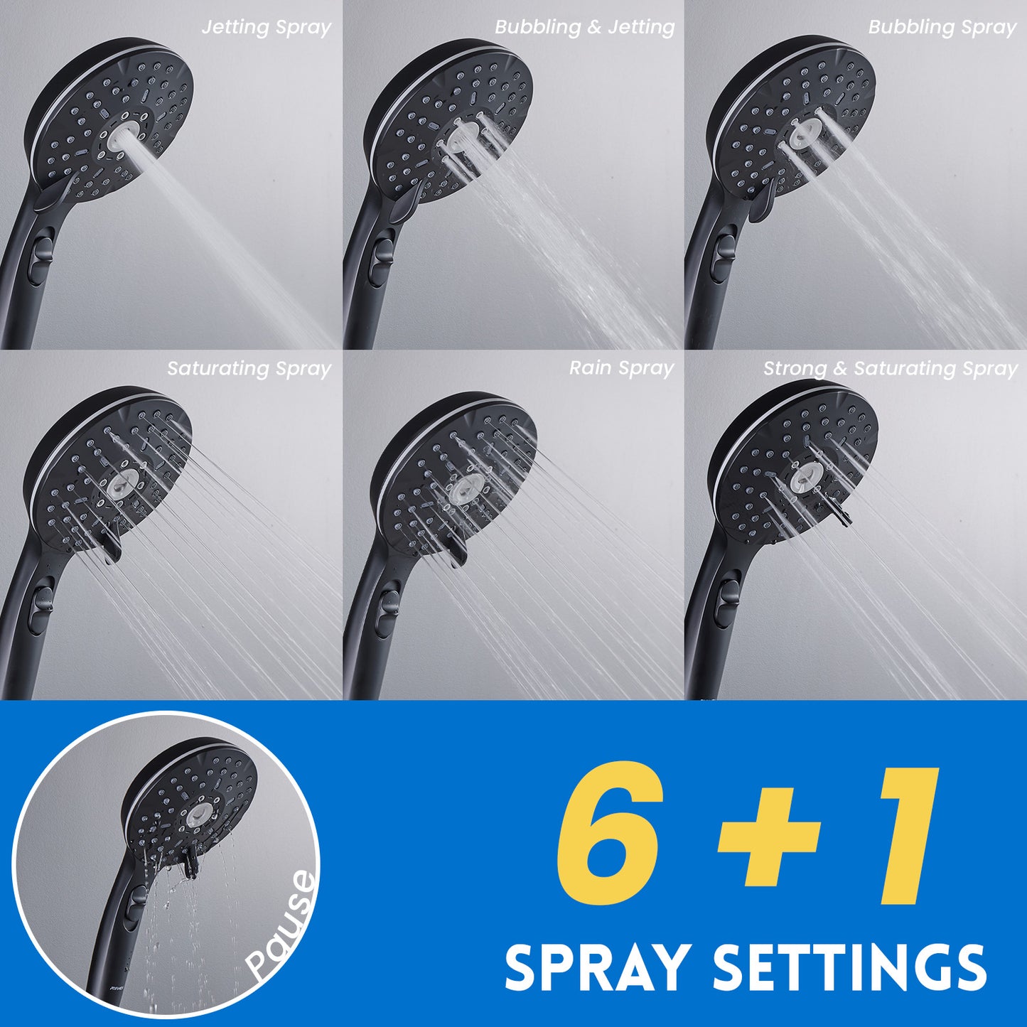 8-Inch RYAMEN Dual Shower Head Combo, Black and Oil Rubbed Bronze 8'' High Pressure Rain/Rainfall Shower Head 2.5 GPM (Except California),5 Settings Adjustable Handheld Showers,with 15" Height Adjustable Slide Bar,Holder/Hose