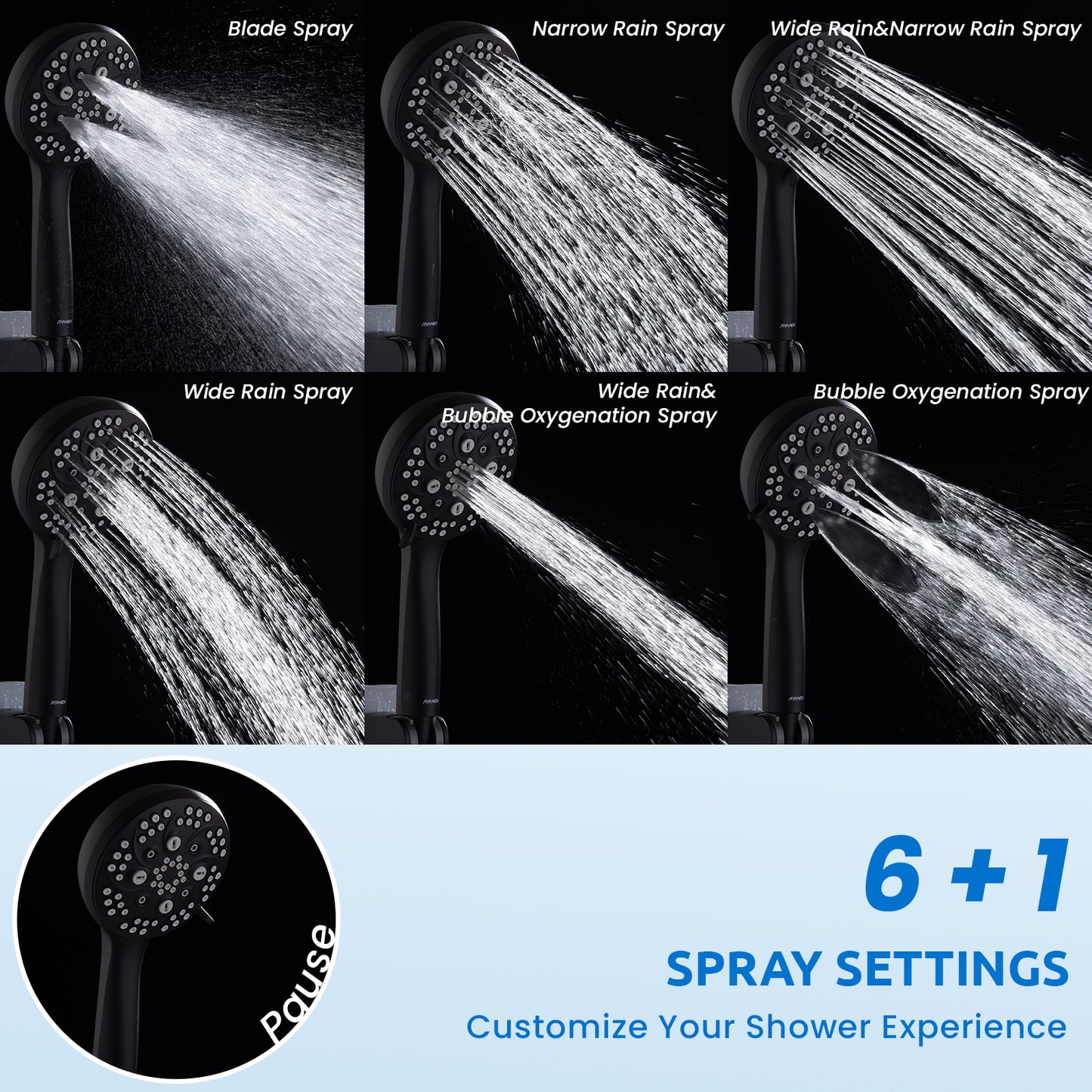 RYAMEN Upgraded Dual Shower Heads Combo, 10 inch Filtered Shower Head with Handheld, 3-Way Rain Shower Head with Filters 2.5 GPM (Except California), 7 Settings Handheld Spray, High Pressure, Height Adjustable (Black)/(Chrome Silver)