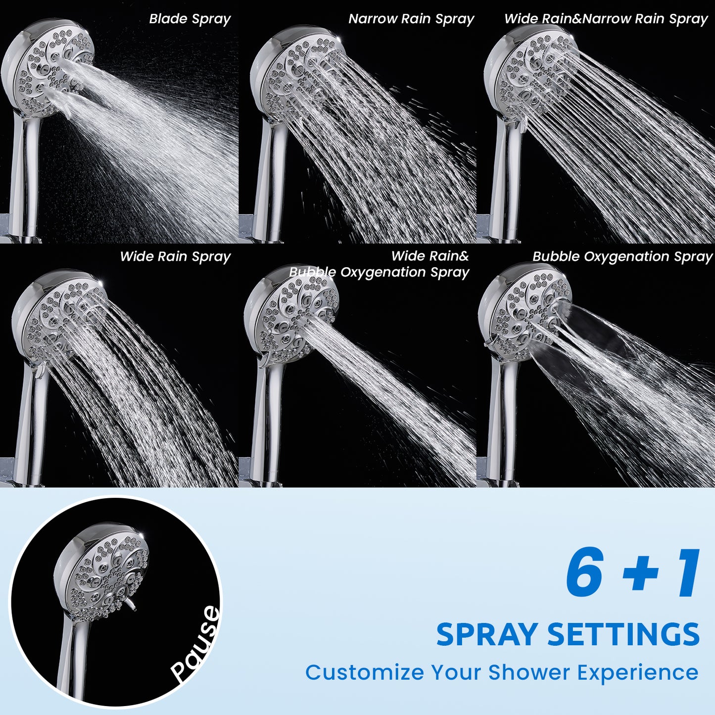 10-Inch RYAMEN Upgraded Dual Shower Heads Combo, 10 inch Filtered Shower Head with Handheld, 3-Way Rain Shower Head with Filters 2.5 GPM (Except California), 7 Settings Handheld Spray, High Pressure, Height Adjustable (Black)/(Chrome Silver)