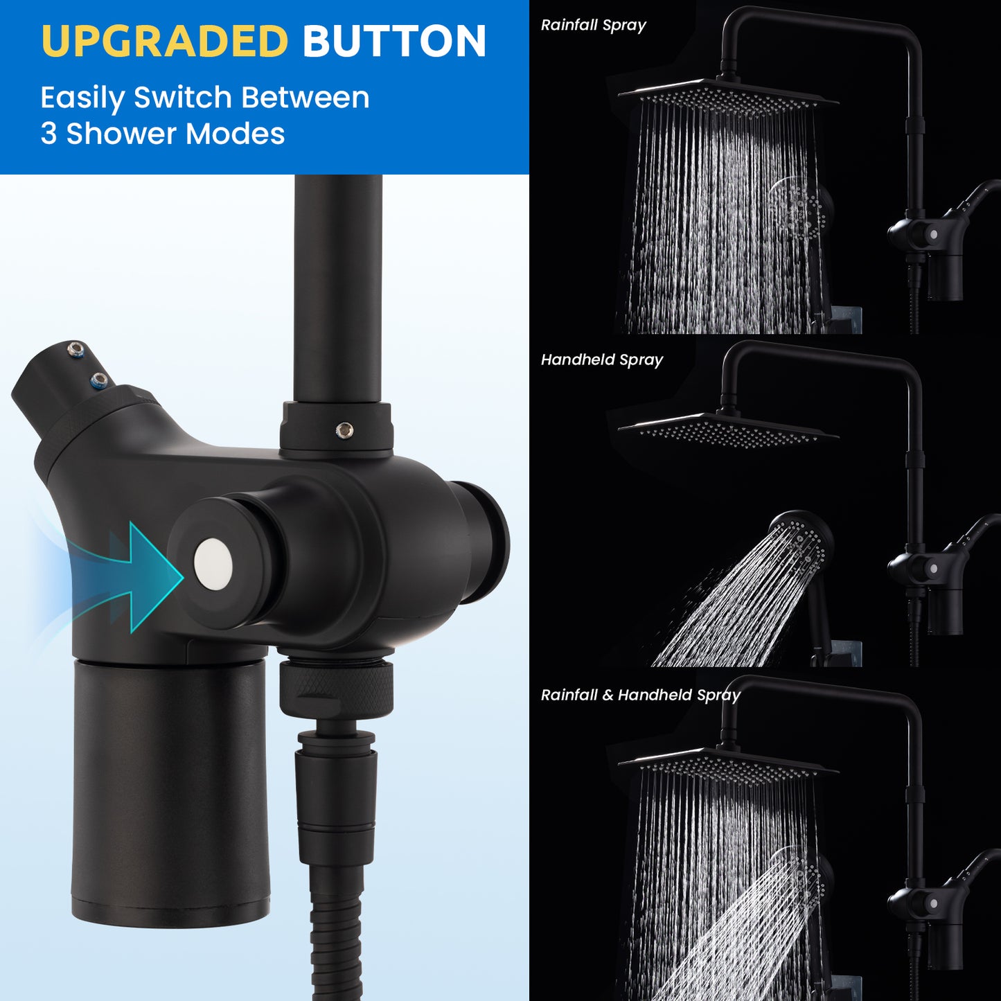 RYAMEN Upgraded Dual Shower Heads Combo, 10 inch Filtered Shower Head with Handheld, 3-Way Rain Shower Head with Filters 2.5 GPM (Except California), 7 Settings Handheld Spray, High Pressure, Height Adjustable (Black)/(Chrome Silver)