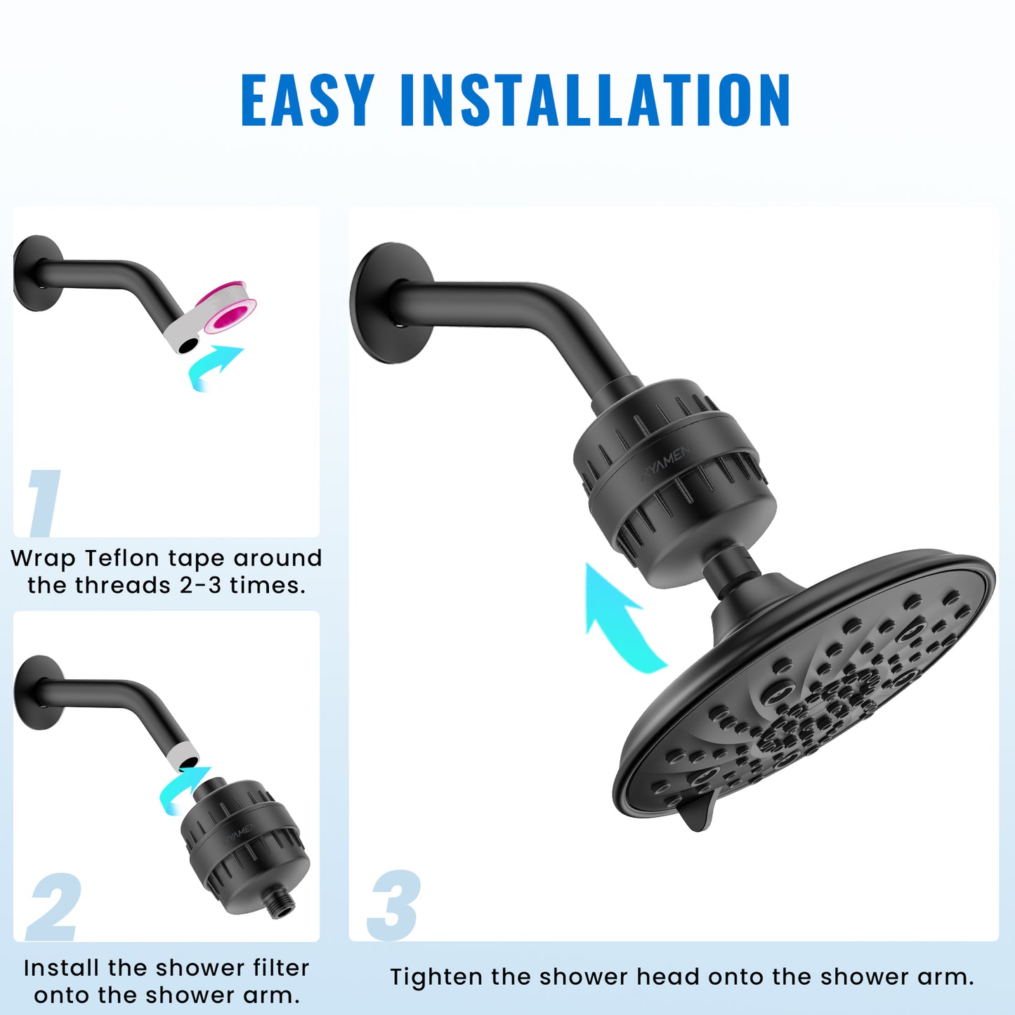 Shower Head Filter for Hard Water 20-Stage, Remove Heavy Metals, Chlorine & More – High Output, Enhanced Filtration for Healthier Skin and Hair (Black)