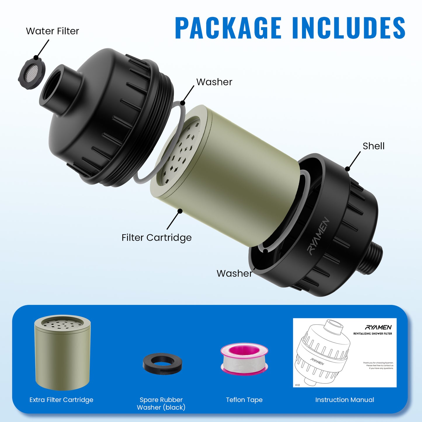 Shower Head Filter for Hard Water 20-Stage, Remove Heavy Metals, Chlorine & More – High Output, Enhanced Filtration for Healthier Skin and Hair (Black)