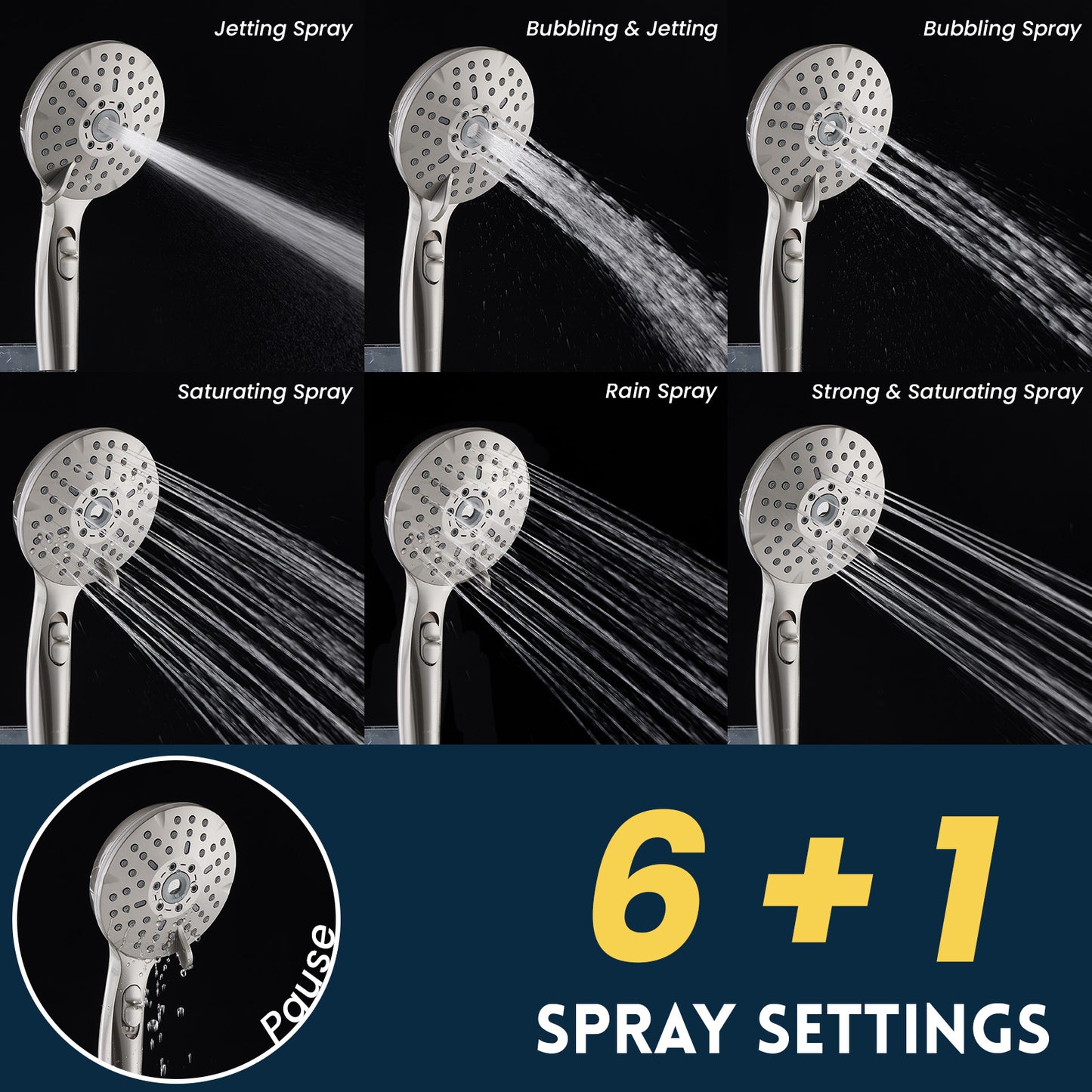 8-Inch RYAMEN Dual Shower Head Combo, Brushed Nickel 8'' High Pressure Rain/Rainfall Shower Head 2.5 GPM (Besides California),5 Settings Adjustable Handheld Showers,with 15" Height Adjustable Slide Bar,Holder/59’‘ Hose