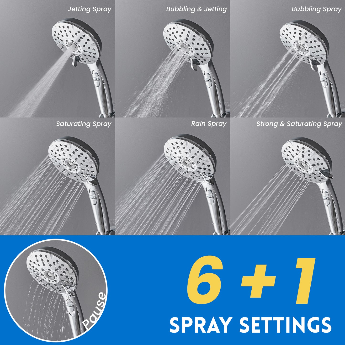 RYAMEN Dual Shower Head Combo, 8'' High Pressure Rain/Rainfall Shower Head 2.5 GPM (Except California),5 Settings Adjustable Handheld Showers,with 15" Height Adjustable Slide Bar,Holder/Hose, Angle Adjustable, Chrome