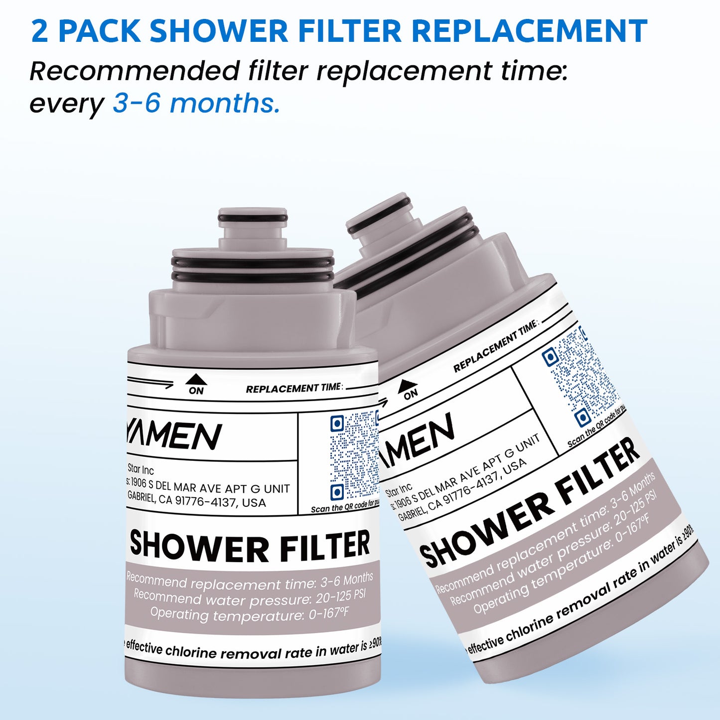 Shower Head Filters Replacement ONLY for Dual 10" Filtered Shower Head Combo, Effective Chlorine Removal Rate≥90%, 2-Pack