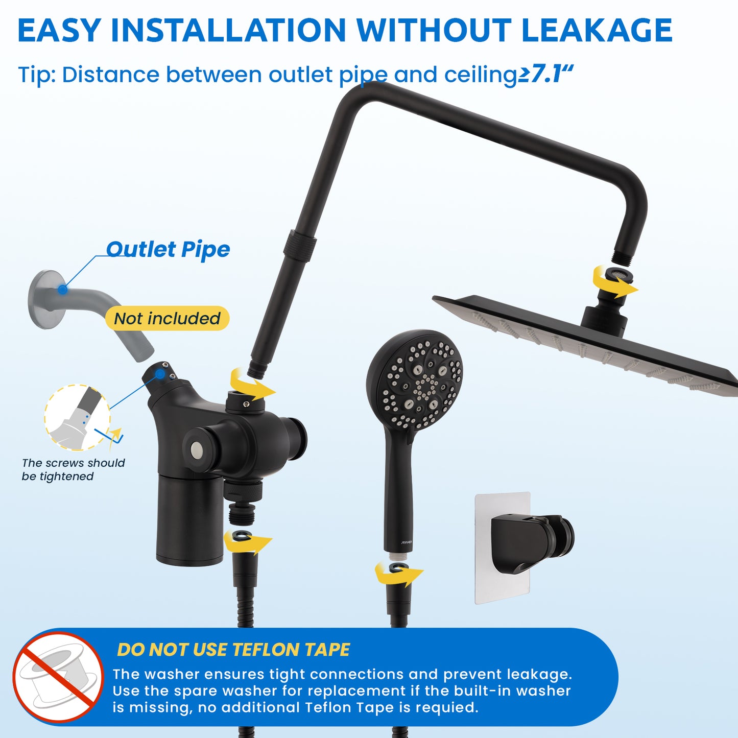 RYAMEN Upgraded Dual Shower Heads Combo, 10 inch Filtered Shower Head with Handheld, 3-Way Rain Shower Head with Filters 2.5 GPM (Except California), 7 Settings Handheld Spray, High Pressure, Height Adjustable (Black)/(Chrome Silver)