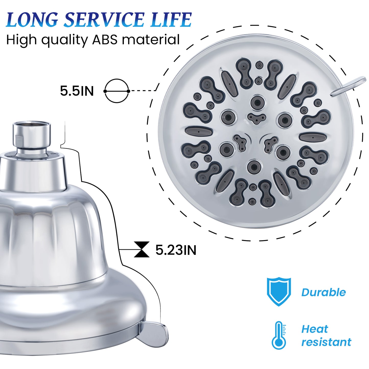 Shower Head, 5.5" Fixed High-Pressure Rain/Rainfall Filtered Shower Head for hard water, 6 Settings Water Softener Showerhead with Filter, Remove Chlorine and Heavy Metals