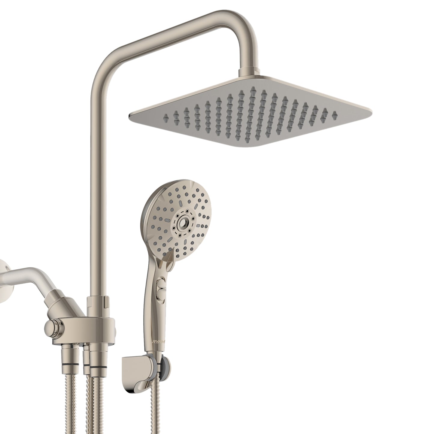 8-Inch RYAMEN Dual Shower Head Combo, Black and Oil Rubbed Bronze 8'' High Pressure Rain/Rainfall Shower Head 2.5 GPM (Except California),5 Settings Adjustable Handheld Showers,with 15" Height Adjustable Slide Bar,Holder/Hose