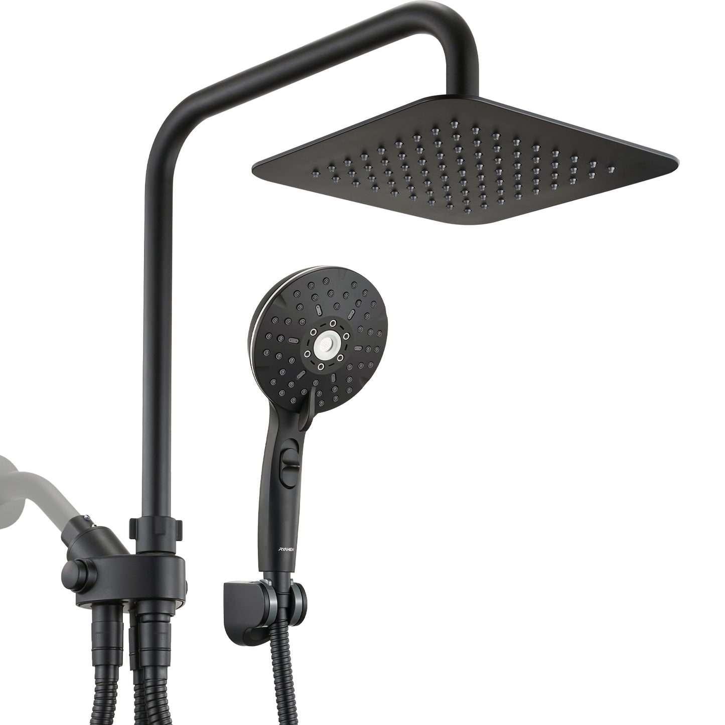 8-Inch RYAMEN Dual Shower Head Combo, Black and Oil Rubbed Bronze 8'' High Pressure Rain/Rainfall Shower Head 2.5 GPM (Except California),5 Settings Adjustable Handheld Showers,with 15" Height Adjustable Slide Bar,Holder/Hose