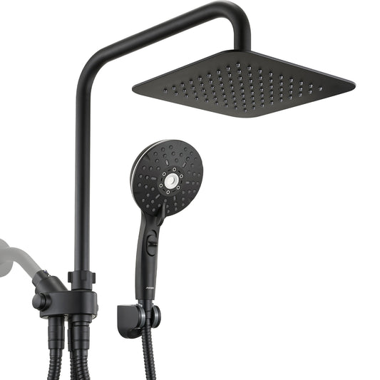 8-Inch RYAMEN Dual Shower Head Combo, Black and Oil Rubbed Bronze 8'' High Pressure Rain/Rainfall Shower Head 2.5 GPM (Except California),5 Settings Adjustable Handheld Showers,with 15" Height Adjustable Slide Bar,Holder/Hose