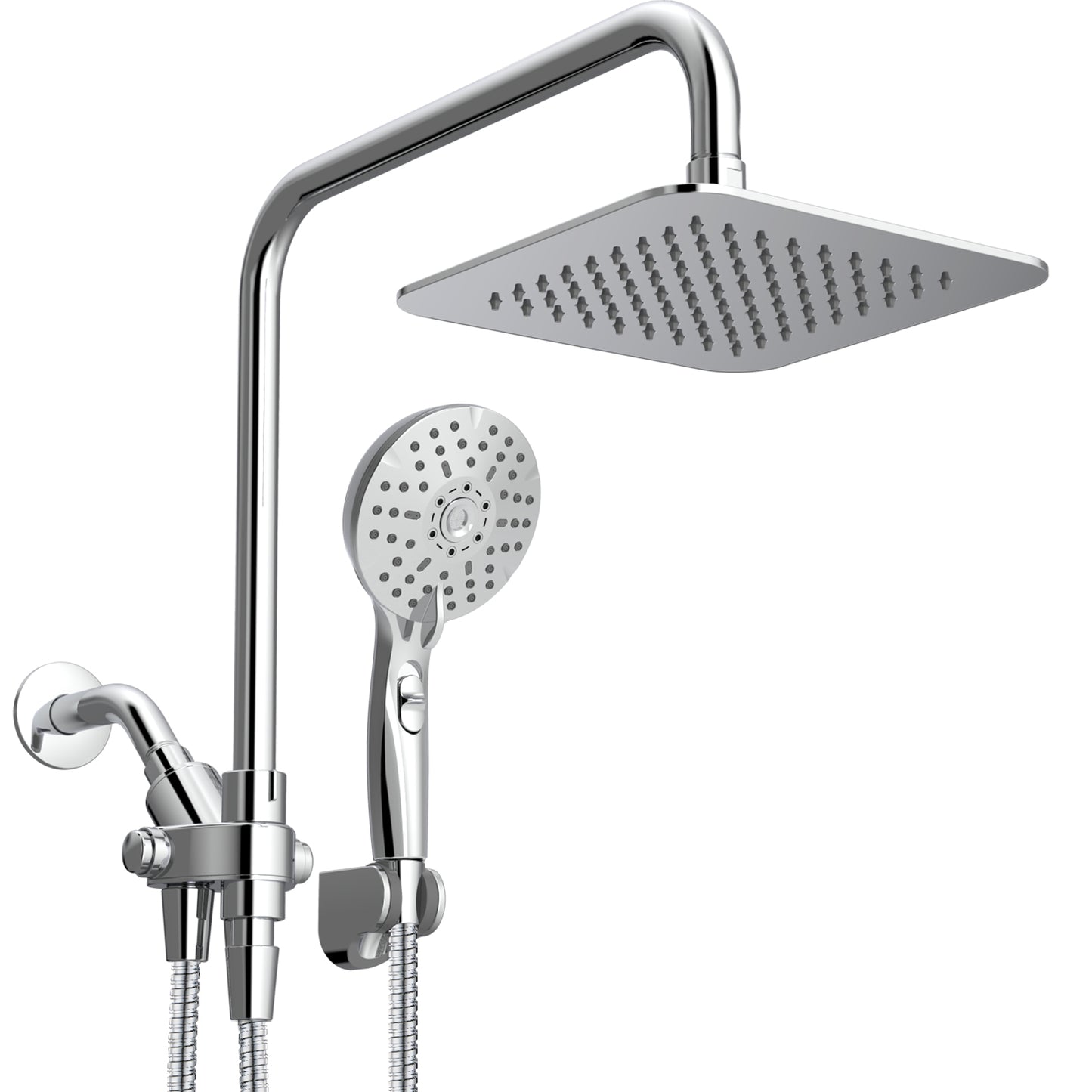 8-Inch RYAMEN Dual Shower Head Combo, Black and Oil Rubbed Bronze 8'' High Pressure Rain/Rainfall Shower Head 2.5 GPM (Except California),5 Settings Adjustable Handheld Showers,with 15" Height Adjustable Slide Bar,Holder/Hose