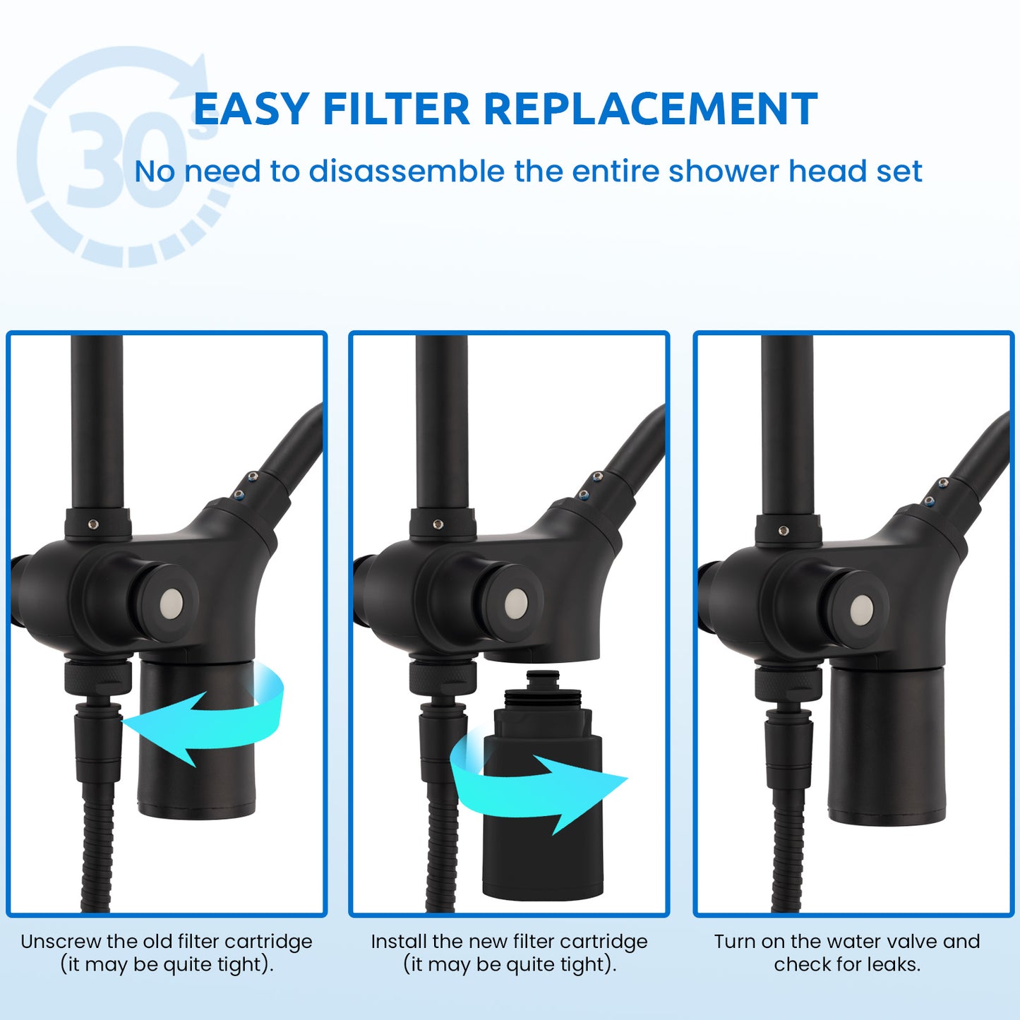 Filters Replacement ONLY for Dual 10" Filtered Shower Head Combo, Effective Chlorine Removal Rate≥90%, 2-Pack (Black)