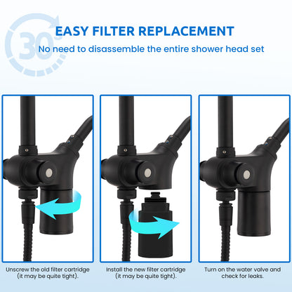 Filters Replacement ONLY for Dual 10" Filtered Shower Head Combo, Effective Chlorine Removal Rate≥90%, 2-Pack (Black)