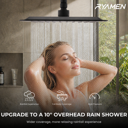 10-Inch RYAMEN Upgraded Dual Shower Heads Combo, 10 inch Filtered Shower Head with Handheld, 3-Way Rain Shower Head with Filters 2.5 GPM (Except California), 7 Settings Handheld Spray, High Pressure, Height Adjustable (Black)/（Chrome Silver）