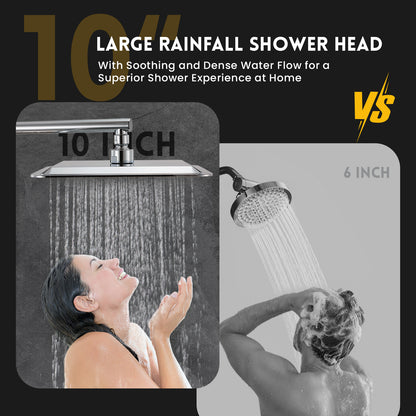 RYAMEN Rainfall Shower/10 Inch Rain Head with High Pressure Handheld Spray, Dual Shower Head with Height Adjustable Slide Bar, Holder/Hose