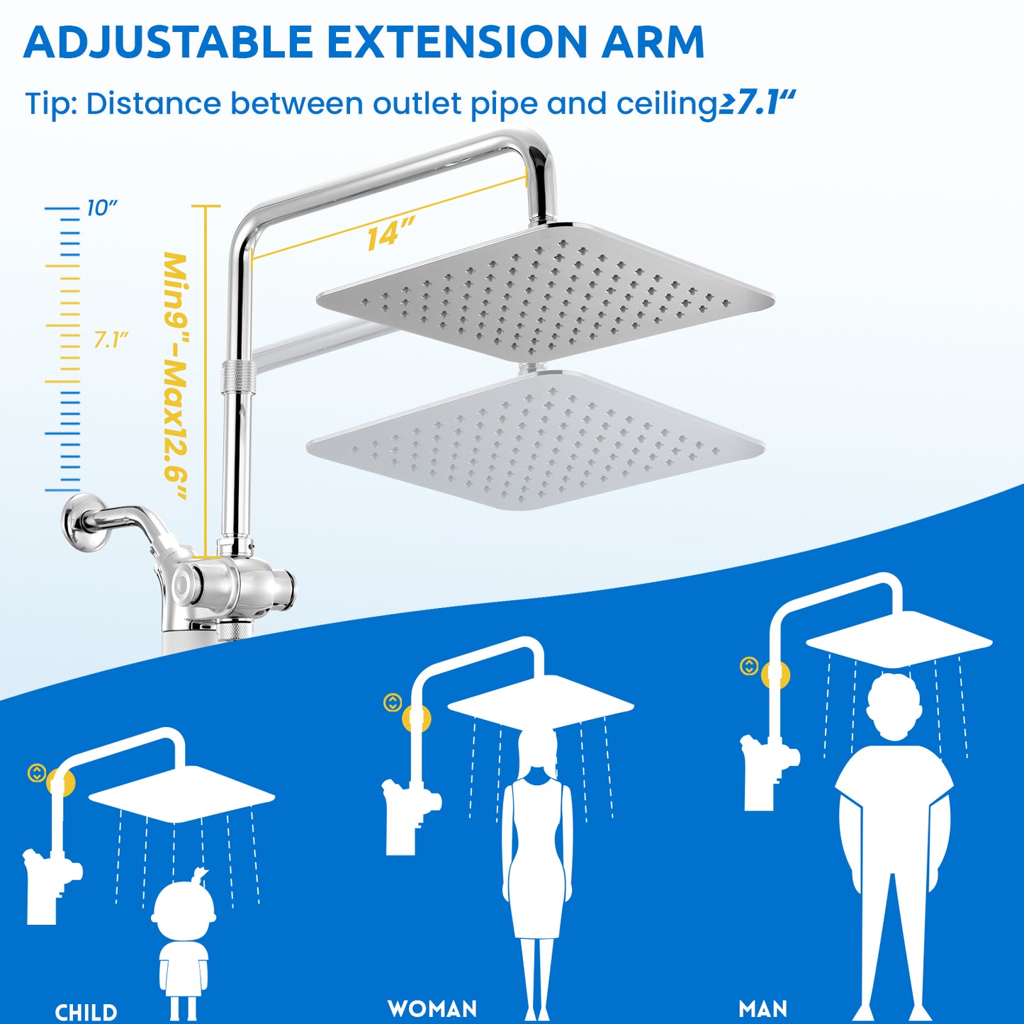 RYAMEN Upgraded Dual Shower Heads Combo, 10 inch Filtered Shower Head with Handheld, 3-Way Rain Shower Head with Filters 2.5 GPM (Except California), 7 Settings Handheld Spray, High Pressure, Height Adjustable (Black)/（Chrome Silver）