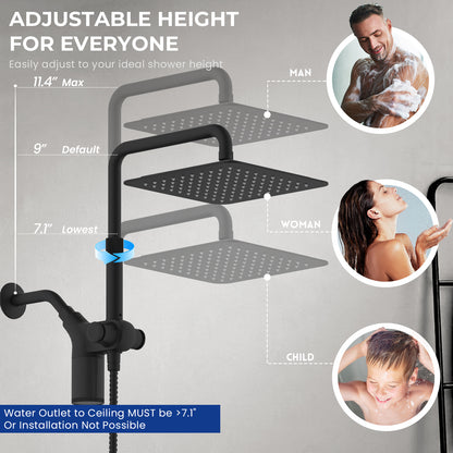 10-Inch RYAMEN Upgraded Dual Shower Heads Combo, 10 inch Filtered Shower Head with Handheld, 3-Way Rain Shower Head with Filters 2.5 GPM (Except California), 7 Settings Handheld Spray, High Pressure, Height Adjustable (Black)/（Chrome Silver）