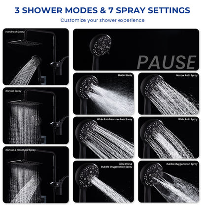 10-Inch RYAMEN Upgraded Dual Shower Heads Combo, 10 inch Filtered Shower Head with Handheld, 3-Way Rain Shower Head with Filters 2.5 GPM (Except California), 7 Settings Handheld Spray, High Pressure, Height Adjustable (Black)/（Chrome Silver）