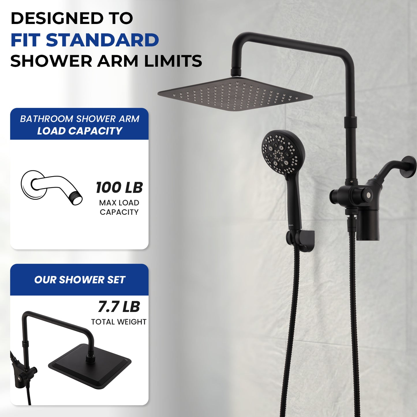 10-Inch RYAMEN Upgraded Dual Shower Heads Combo, 10 inch Filtered Shower Head with Handheld, 3-Way Rain Shower Head with Filters 2.5 GPM (Except California), 7 Settings Handheld Spray, High Pressure, Height Adjustable (Black)/（Chrome Silver）