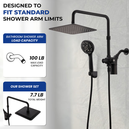 10-Inch RYAMEN Upgraded Dual Shower Heads Combo, 10 inch Filtered Shower Head with Handheld, 3-Way Rain Shower Head with Filters 2.5 GPM (Except California), 7 Settings Handheld Spray, High Pressure, Height Adjustable (Black)/（Chrome Silver）