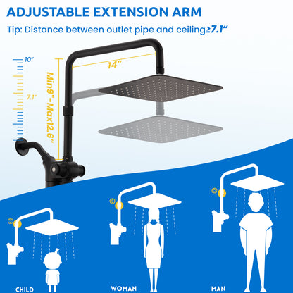 RYAMEN Upgraded Dual Shower Heads Combo, 10 inch Filtered Shower Head with Handheld, 3-Way Rain Shower Head with Filters 2.5 GPM (Except California), 7 Settings Handheld Spray, High Pressure, Height Adjustable (Black)/（Chrome Silver）