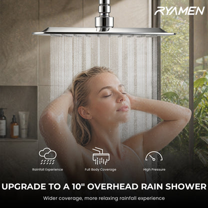 10-Inch RYAMEN Upgraded Dual Shower Heads Combo, 10 inch Filtered Shower Head with Handheld, 3-Way Rain Shower Head with Filters 2.5 GPM (Except California), 7 Settings Handheld Spray, High Pressure, Height Adjustable (Black)/（Chrome Silver）