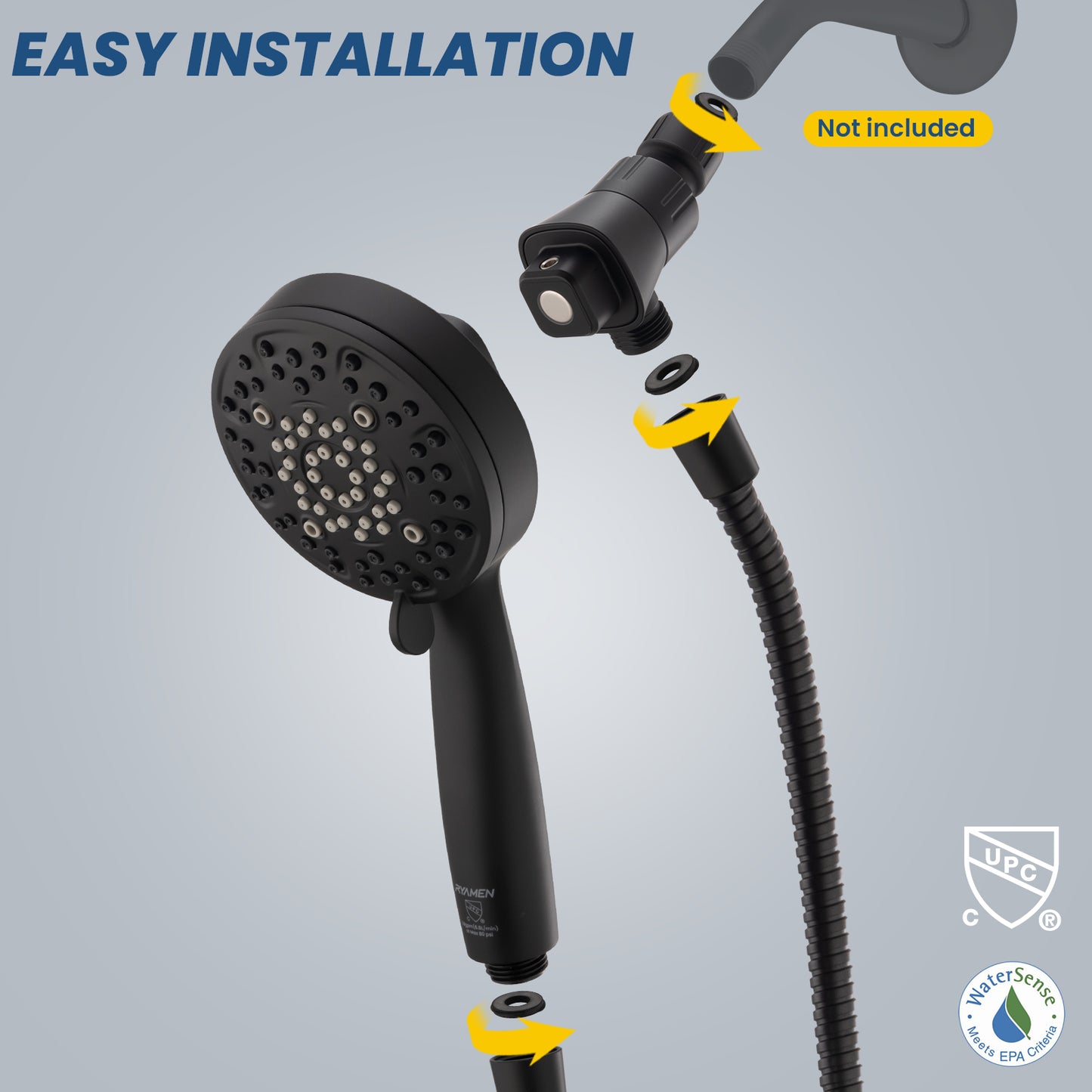Magnetic Shower Head with Handheld, High Pressure - 6 Spray Modes Handheld Shower Head, Eco-Friendly Magnetic Docking System, 70" Stainless Steel Hose, Tool Free Installation, Matte Black