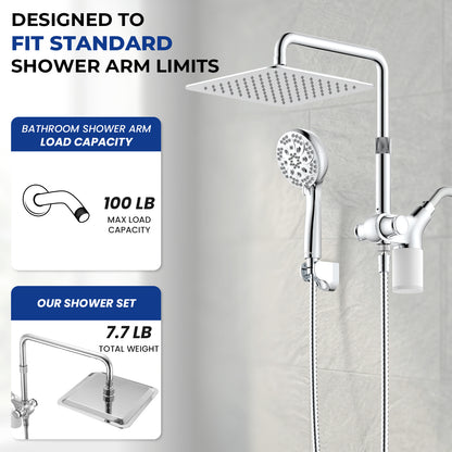 10-Inch RYAMEN Upgraded Dual Shower Heads Combo, 10 inch Filtered Shower Head with Handheld, 3-Way Rain Shower Head with Filters 2.5 GPM (Except California), 7 Settings Handheld Spray, High Pressure, Height Adjustable (Black)/（Chrome Silver）
