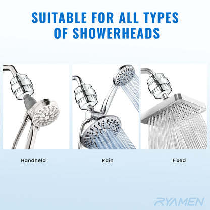 Shower Head Filter for Hard Water 20-Stage, Remove Heavy Metals, Chlorine & More – High Output, Enhanced Filtration for Healthier Skin and Hair (Silver)