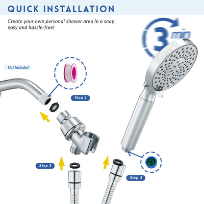 RYAMEN Filtered Shower Head with Handheld，High Pressure 9 Spray Mode Showerhead with Hose,Bracket and Minerals Stones Replacement Filters for Hard Water,Anti-clog & Powerful to Clean