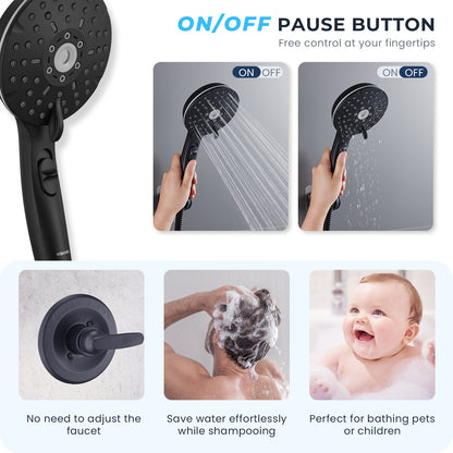 8-Inch RYAMEN Dual Shower Head Combo, Black and Oil Rubbed Bronze 8'' High Pressure Rain/Rainfall Shower Head 2.5 GPM (Except California),5 Settings Adjustable Handheld Showers,with 15" Height Adjustable Slide Bar,Holder/Hose