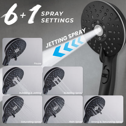 8-Inch RYAMEN Dual Shower Head Combo, Black and Oil Rubbed Bronze 8'' High Pressure Rain/Rainfall Shower Head 2.5 GPM (Except California),5 Settings Adjustable Handheld Showers,with 15" Height Adjustable Slide Bar,Holder/Hose