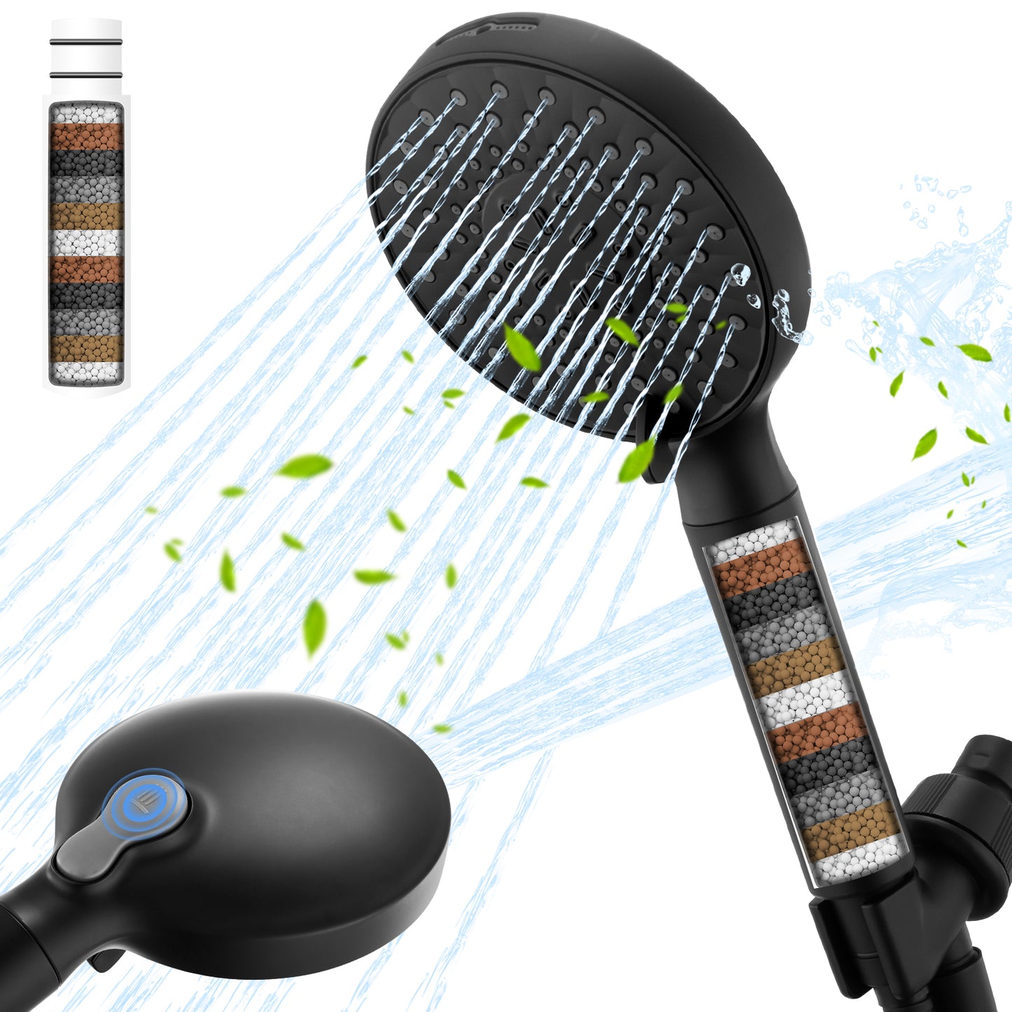 Ryamen Filtered Shower Head with Handheld, High Pressure 9-Spray Modes Detachable Shower Head with Filter for Hard Water-Remove Chlorine & Impurities, Improve Skin & Hair Health