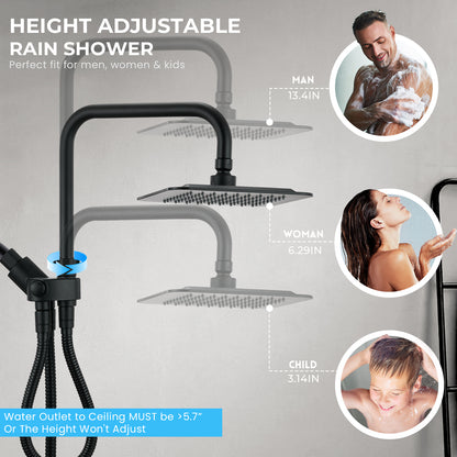 8-Inch RYAMEN Dual Shower Head Combo, Black and Oil Rubbed Bronze 8'' High Pressure Rain/Rainfall Shower Head 2.5 GPM (Except California),5 Settings Adjustable Handheld Showers,with 15" Height Adjustable Slide Bar,Holder/Hose