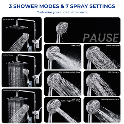 10-Inch RYAMEN Upgraded Dual Shower Heads Combo, 10 inch Filtered Shower Head with Handheld, 3-Way Rain Shower Head with Filters 2.5 GPM (Except California), 7 Settings Handheld Spray, High Pressure, Height Adjustable (Black)/（Chrome Silver）