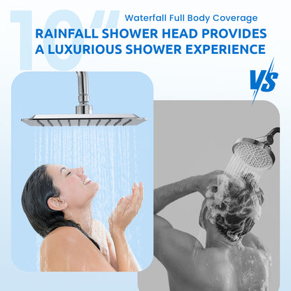 RYAMEN Upgraded Dual Shower Heads Combo, 10 inch Filtered Shower Head with Handheld, 3-Way Rain Shower Head with Filters 2.5 GPM (Except California), 7 Settings Handheld Spray, High Pressure, Height Adjustable (Black)/（Chrome Silver）