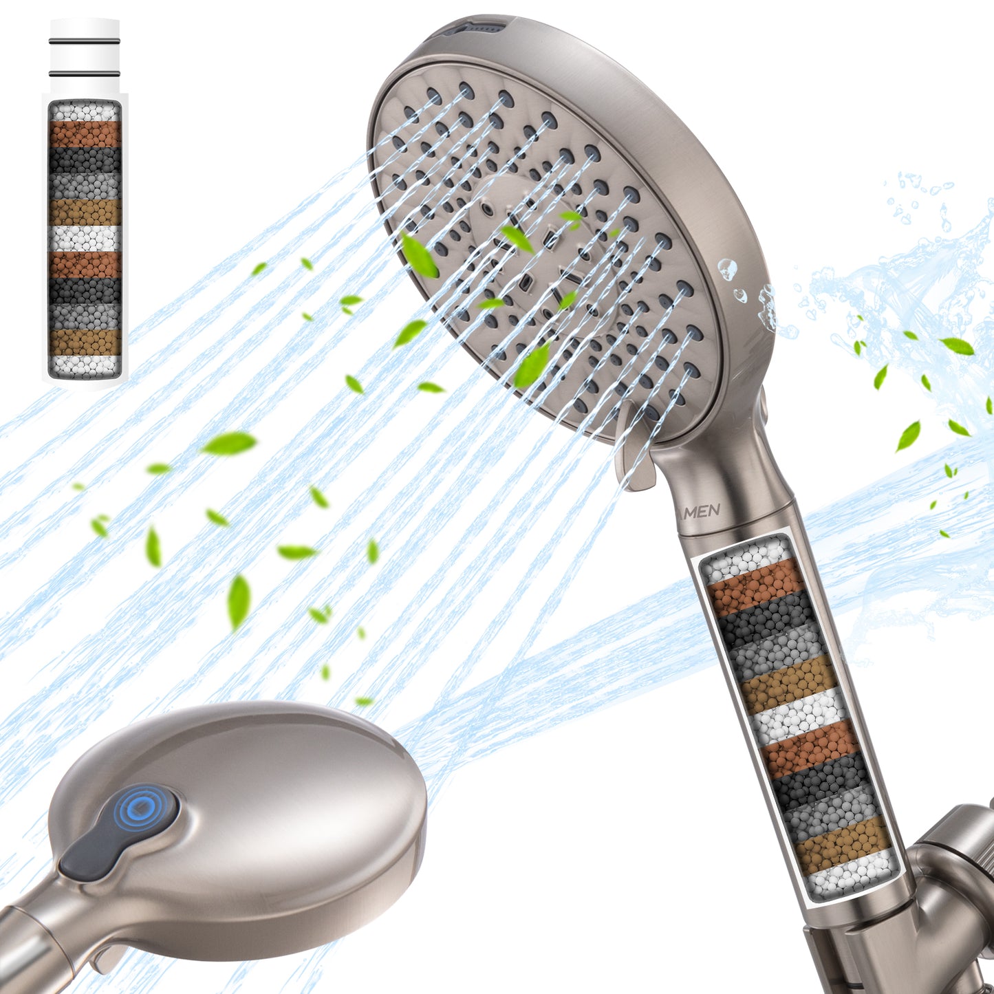 Ryamen Filtered Shower Head with Handheld, High Pressure 9-Spray Modes Detachable Shower Head with Filter for Hard Water-Remove Chlorine & Impurities, Improve Skin & Hair Health