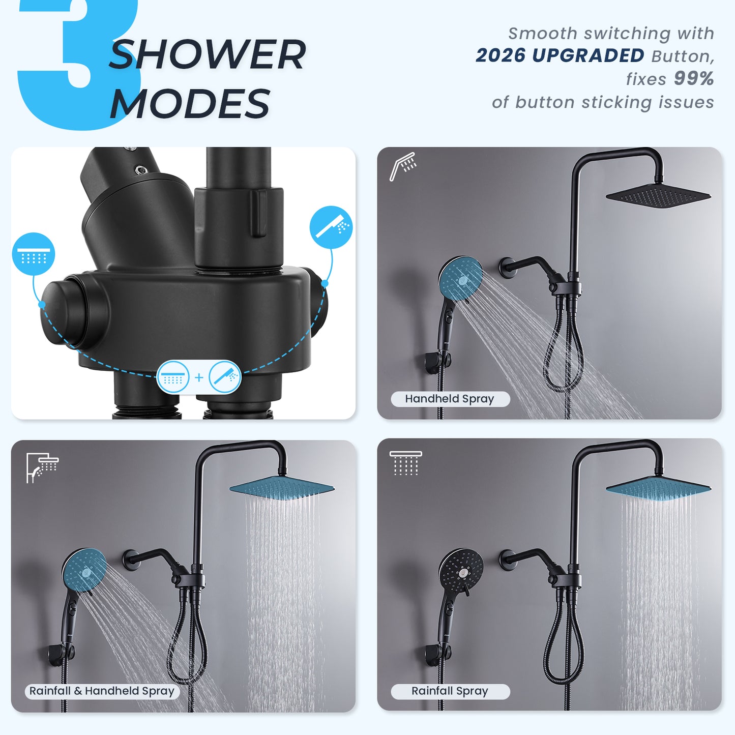8-Inch RYAMEN Dual Shower Head Combo, Black and Oil Rubbed Bronze 8'' High Pressure Rain/Rainfall Shower Head 2.5 GPM (Except California),5 Settings Adjustable Handheld Showers,with 15" Height Adjustable Slide Bar,Holder/Hose