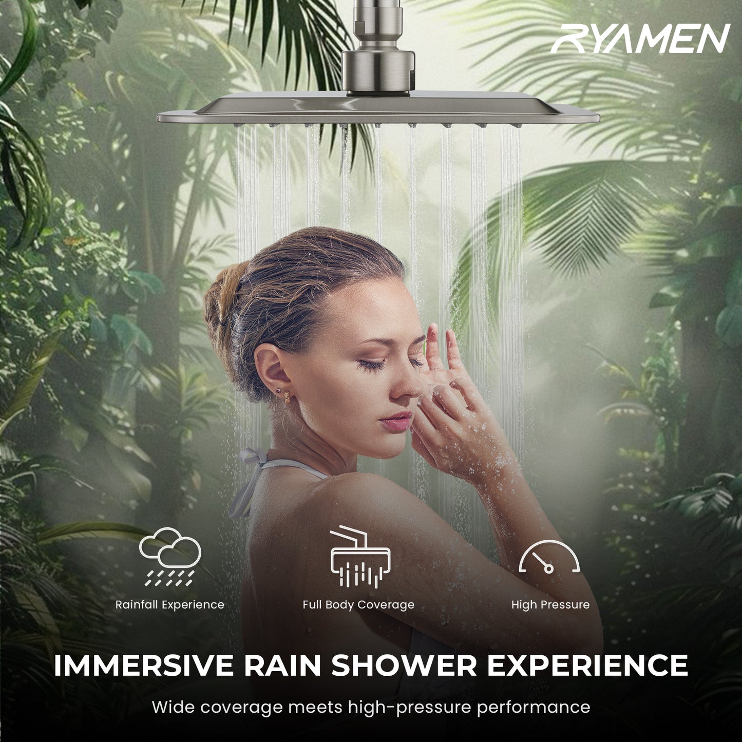 8-Inch RYAMEN Dual Shower Head Combo, Brushed Nickel 8'' High Pressure Rain/Rainfall Shower Head 2.5 GPM (Besides California),5 Settings Adjustable Handheld Showers,with 15" Height Adjustable Slide Bar,Holder/59’‘ Hose