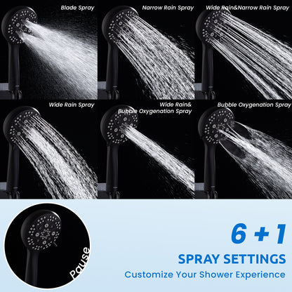 RYAMEN Upgraded Dual Shower Heads Combo, 10 inch Filtered Shower Head with Handheld, 3-Way Rain Shower Head with Filters 2.5 GPM (Except California), 7 Settings Handheld Spray, High Pressure, Height Adjustable (Black)/（Chrome Silver）