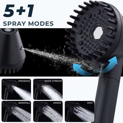 Ryamen 2026 Filtered Magnetic Shower Head with Handheld– High Pressure Showerhead with Power Wash Mode, Chlorine Removal, Massage Brush, Pressure Adjustable, One-Touch Pause & Stainless Steel Hose