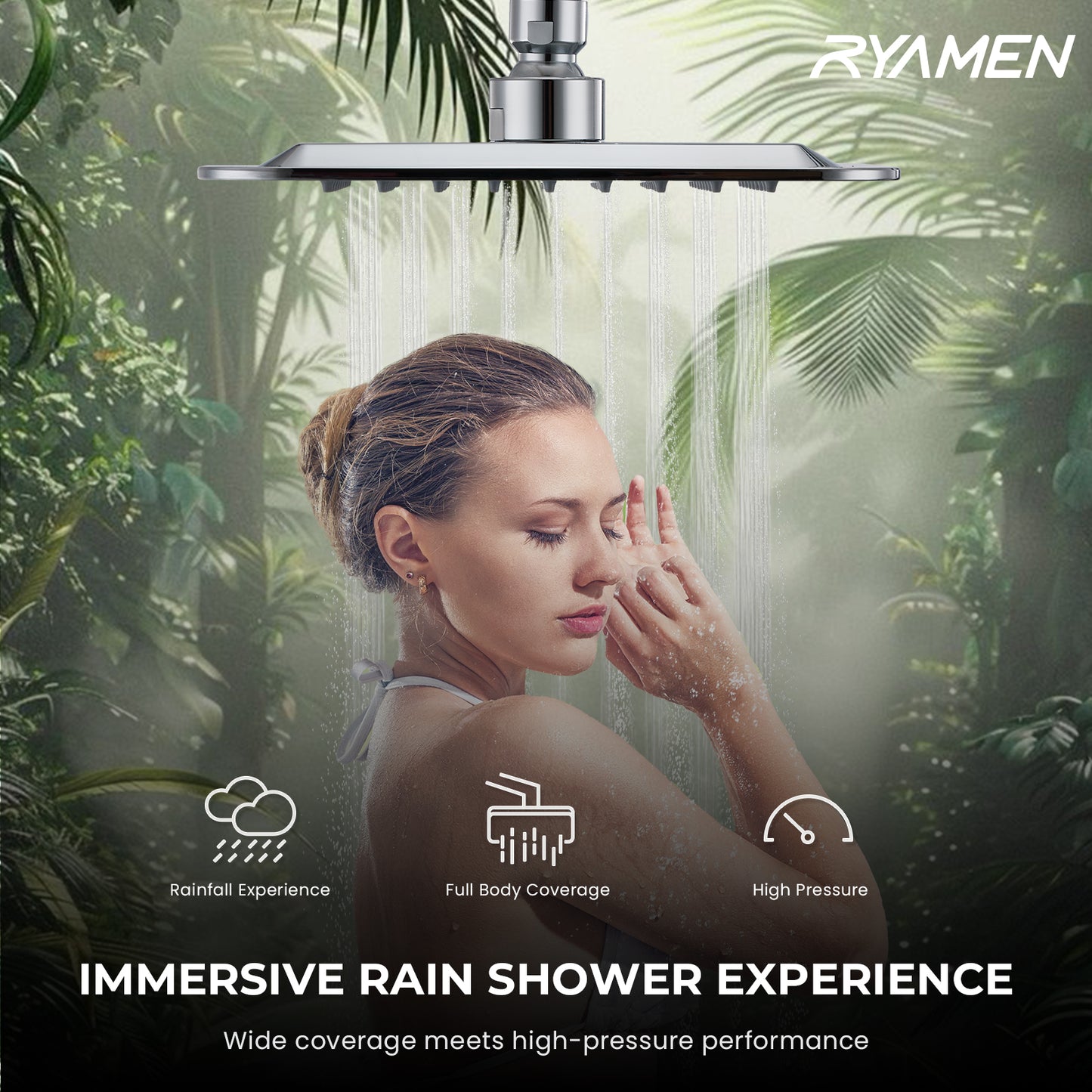 8-Inch RYAMEN Dual Shower Head Combo, 8'' High Pressure Rain/Rainfall Shower Head 2.5 GPM  (Except California),5 Settings Adjustable Handheld Showers,with 15" Height Adjustable Slide Bar,Holder/Hose, Angle Adjustable, Chrome