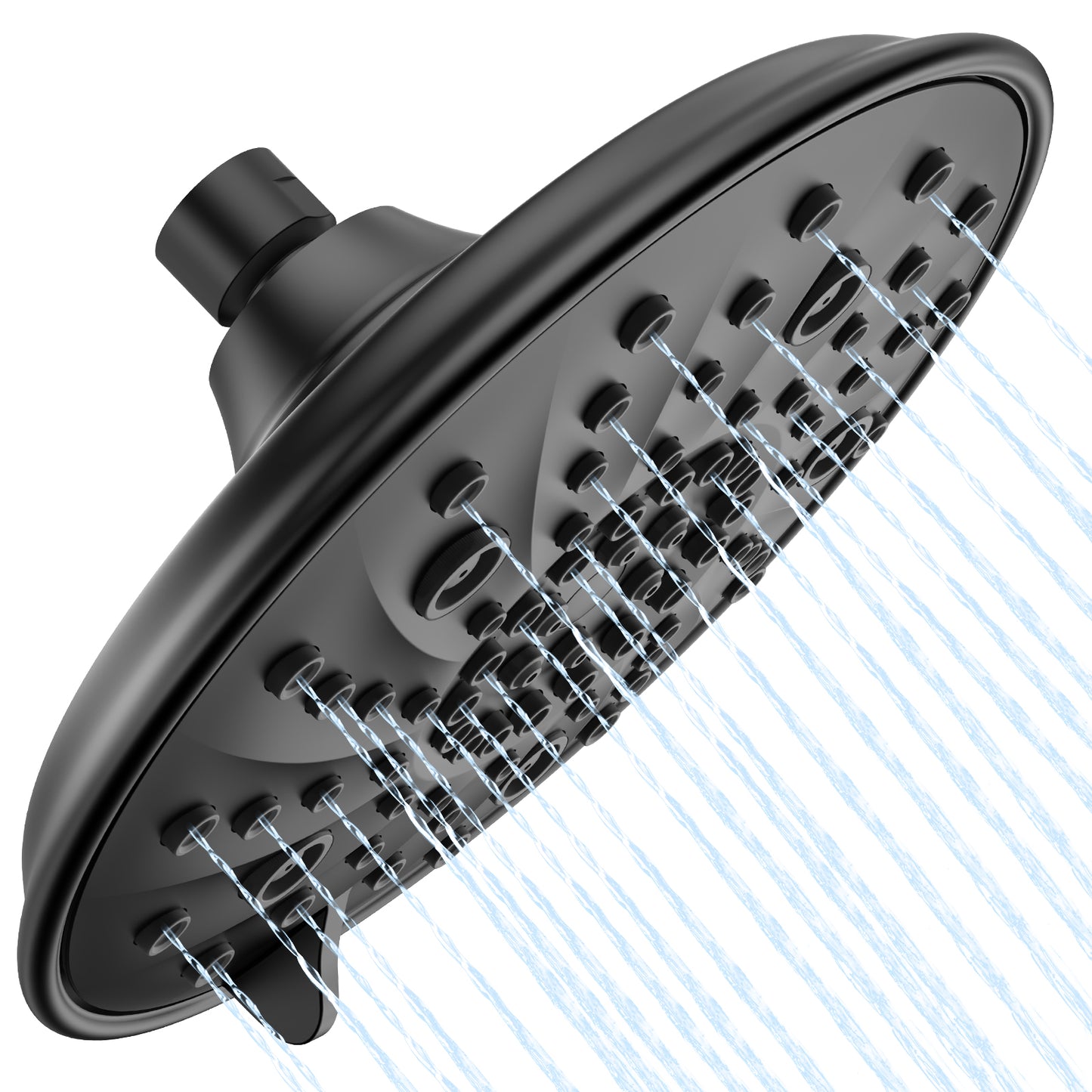 8-Inch Large Rain Shower Head, High Pressure Shower Head with 7 Spray Settings, Fixed Shower Head with 1-Min Installation, Full Coverage Flame Plating, Easy to Clean, Black