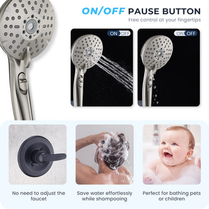 8-Inch RYAMEN Dual Shower Head Combo, Brushed Nickel 8'' High Pressure Rain/Rainfall Shower Head 2.5 GPM (Besides California),5 Settings Adjustable Handheld Showers,with 15" Height Adjustable Slide Bar,Holder/59’‘ Hose