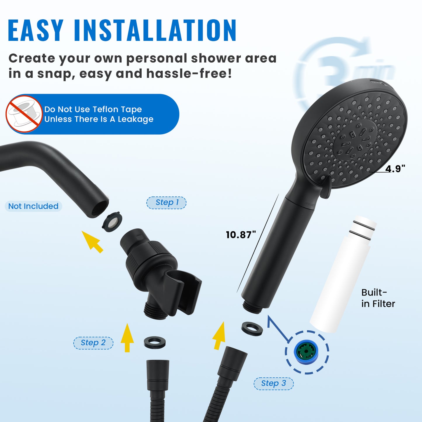 Ryamen Filtered Shower Head with Handheld, High Pressure 9-Spray Modes Detachable Shower Head with Filter for Hard Water-Remove Chlorine & Impurities, Improve Skin & Hair Health
