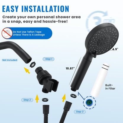 Ryamen Filtered Shower Head with Handheld, High Pressure 9-Spray Modes Detachable Shower Head with Filter for Hard Water-Remove Chlorine & Impurities, Improve Skin & Hair Health