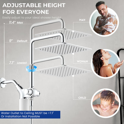 10-Inch RYAMEN Upgraded Dual Shower Heads Combo, 10 inch Filtered Shower Head with Handheld, 3-Way Rain Shower Head with Filters 2.5 GPM (Except California), 7 Settings Handheld Spray, High Pressure, Height Adjustable (Black)/（Chrome Silver）